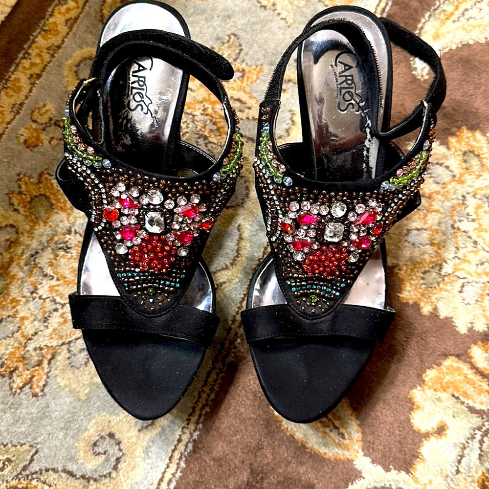 Carlos by Carlos Santana blinged embellishment wedge platform sandals!